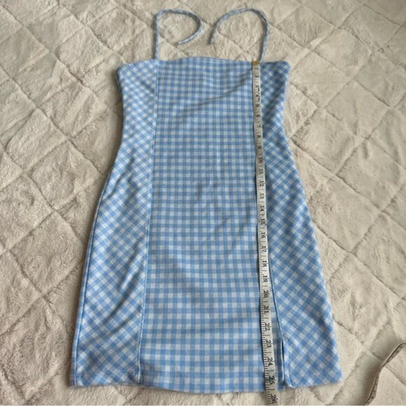 Emily June | Blue & White Check Halter Strap Plaid Bodycon Dress | Size Medium - Picture 10 of 10